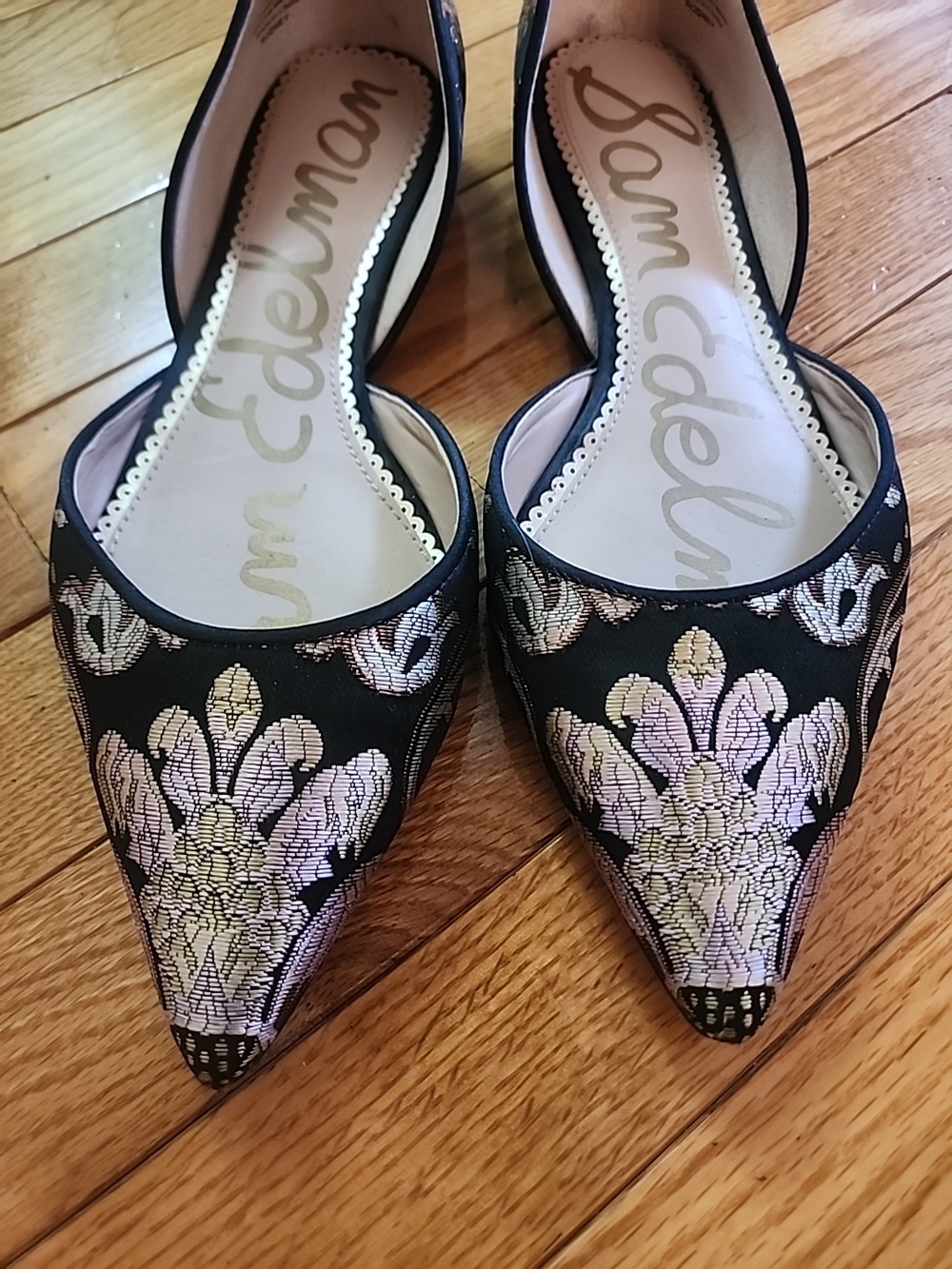 Sam Edelman Rodney Black Pointed-Toe Flats with Metallic Floral Embroidery - Picture 3 of 8
